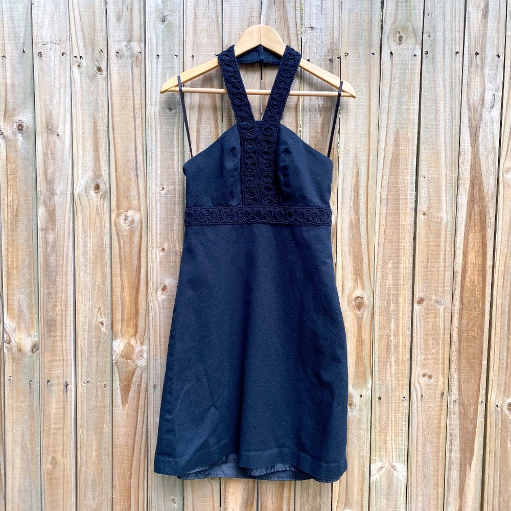 Merona ▪️ Black Halter Embroidered Resort Dress